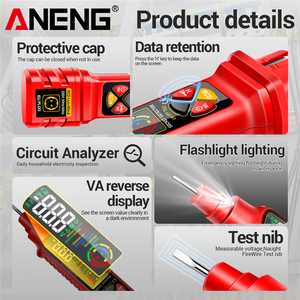 Soket Güç Testeri ANENG VD808  - Power Tools Voltage incelemesi ve fiyatı